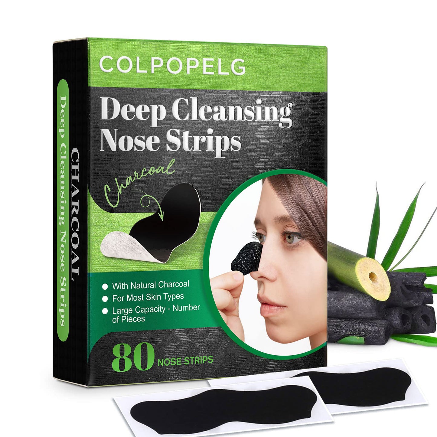 Blackhead Pore Strips(80pcs), Deep Charcoal Pore Cleansing Strips, Nose Blackhead Remover Strips, Effective Control of Oily Skin, Blackhead Cleansing Nose Strips, Blackhead Remover for All Skin