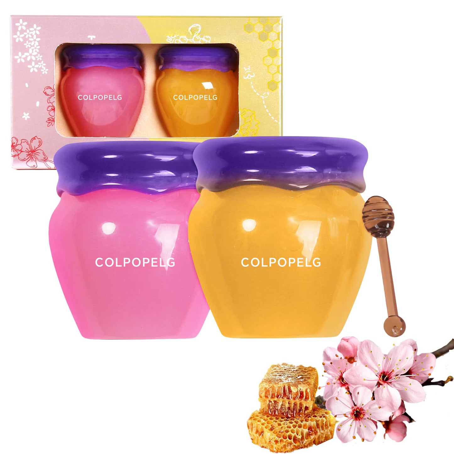Lip Mask,Honey and Sakura Lip Mask Set,Repair Lips Day and Night,Plant Extract,Lip Mask Overnight,Hydrating Lip Balm