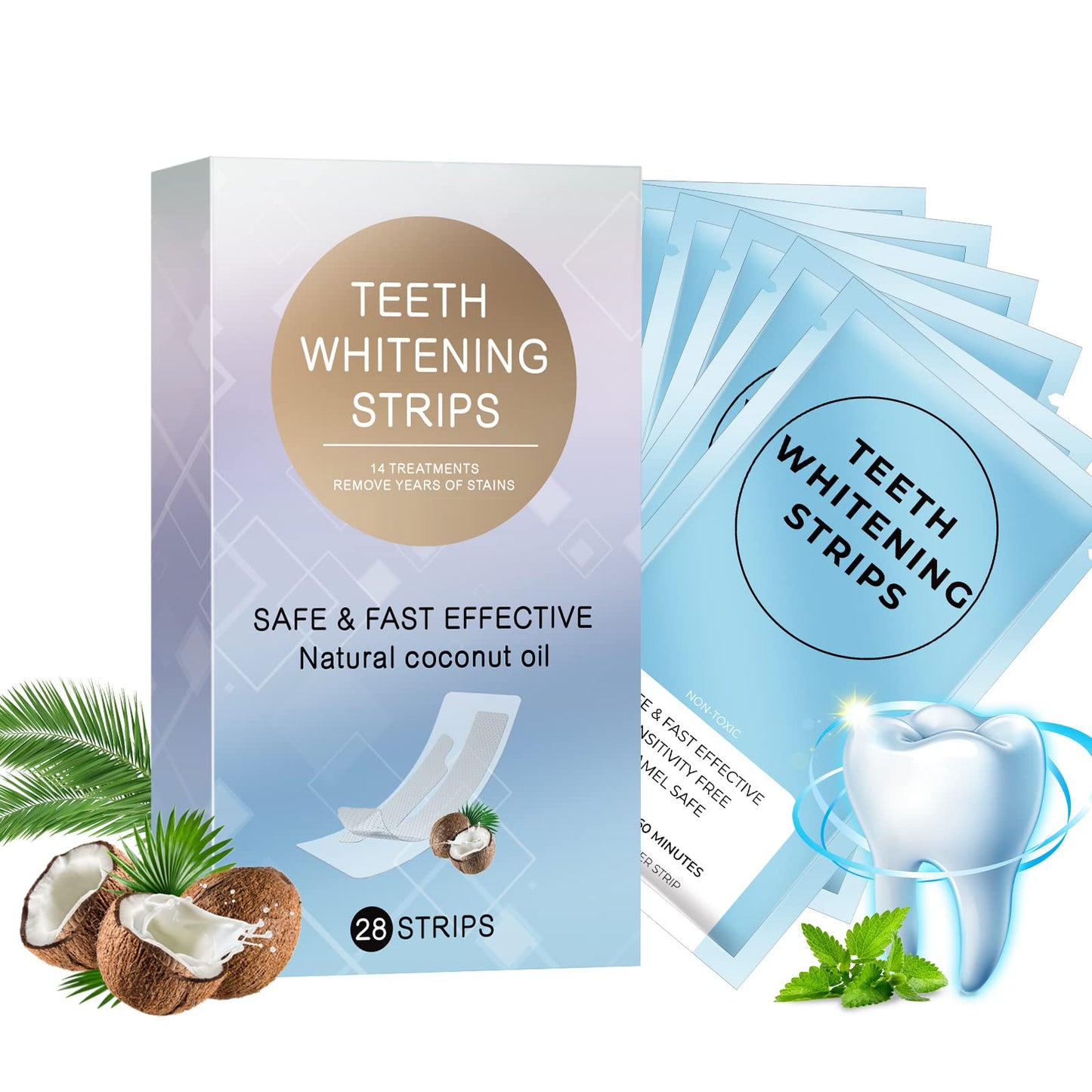 Teeth Whitening Strips, 28 Strips Whitening Strips Safe for Sensitive Teeth and Protect Teeth Enamel, Teeth Whitener Convenient for Home Travel Use, Efficiently Removes Tough Stains
